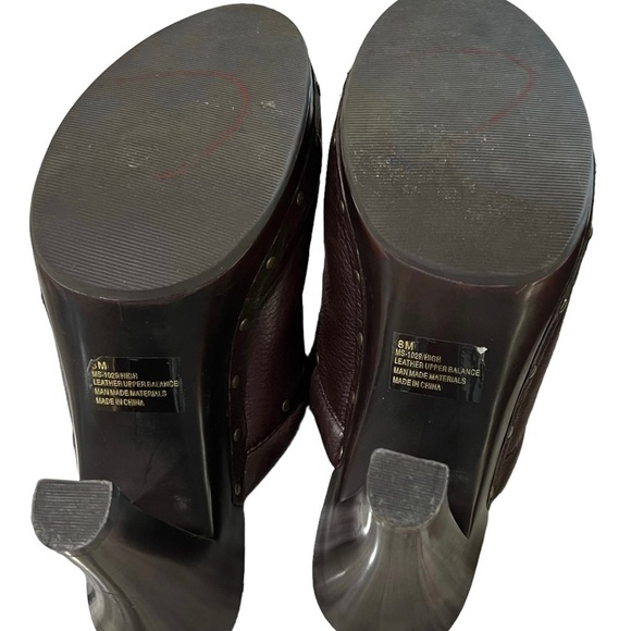 Y-NOT? brown leather gold studded heels mules 3 inch studded leather clogs - Picture 8 of 9